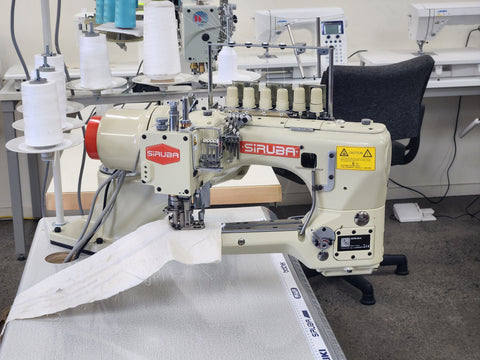 Second Hand Siruba D007RB-460-02 Feed Off Arm 4 needle 6mm Flat Seamer ,Direct Drive Servo Motor ,Auto foot lift