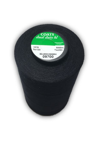 Coats Dual Duty 120 Cotton Wrapped Core spun Polyester.